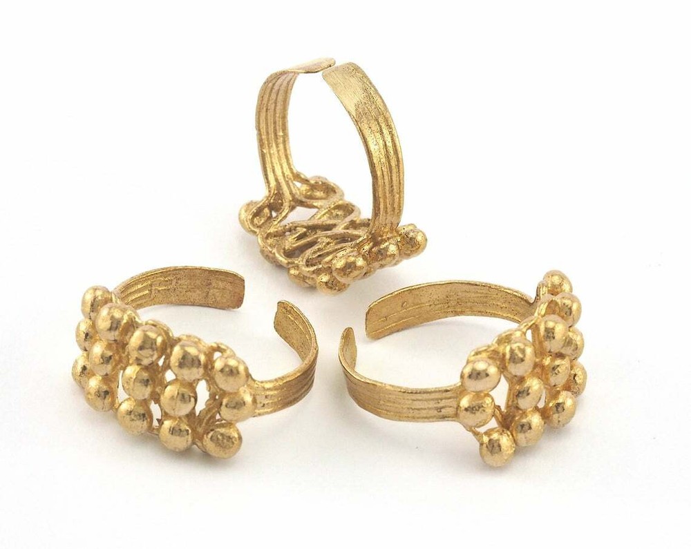Bubbles Adjustable Ring Raw brass (23mm 14US inner size - Adjustable ) 3692