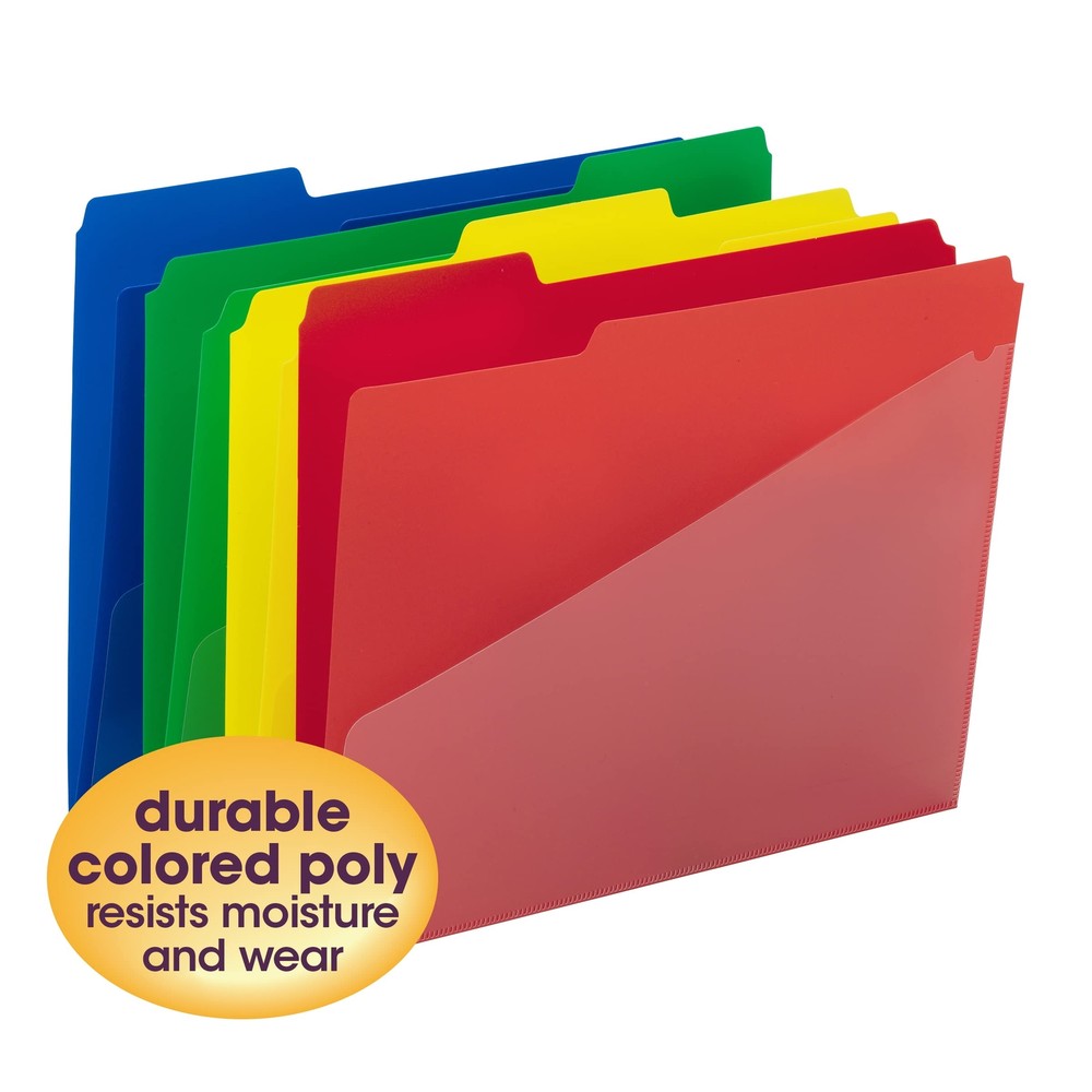 12 Pack Assorted Poly File Folders with Slash Pocket for Easy Organization