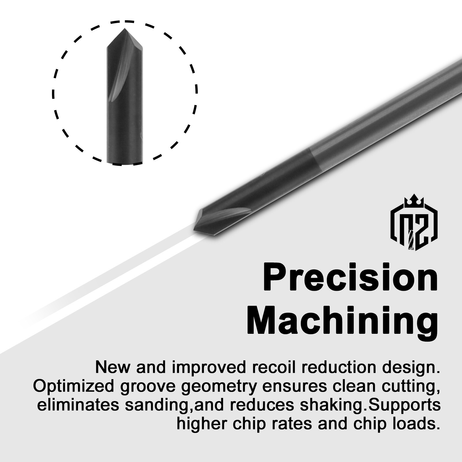 10PCS 90 Degree 2 flute 1/8" x 1-1/2" Solid Carbide Chamfer Mills - AlTiN Coated