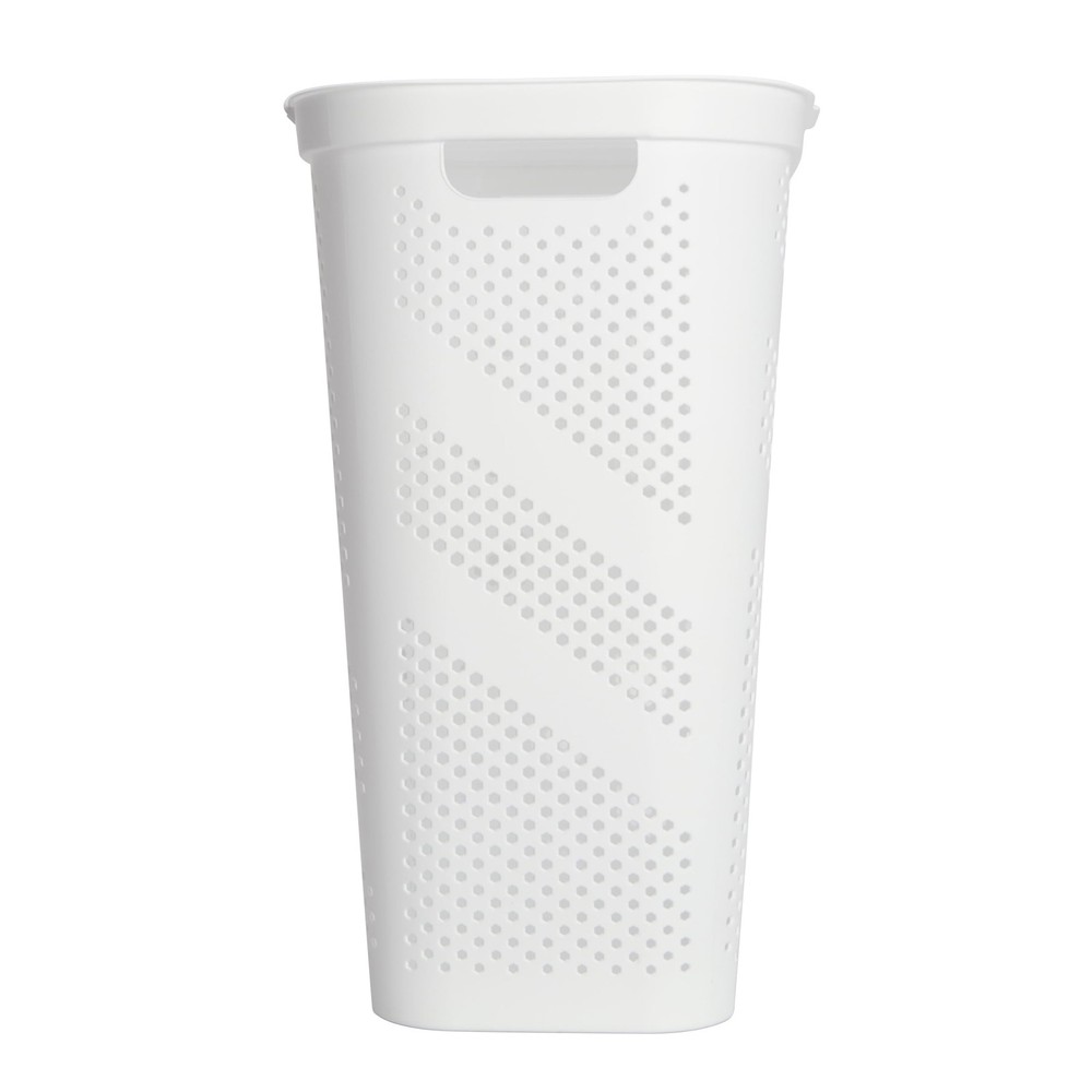 Rectangular Laundry Hamper with Hinged Lid White Collapsible Storage Basket for
