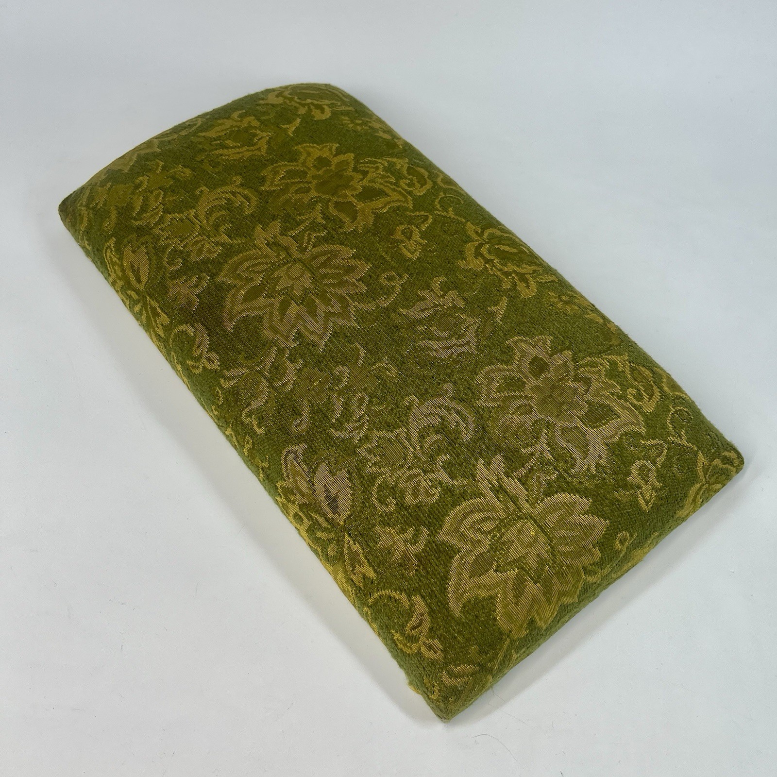 Antique Mission Style Arts & Crafts Wood Foot Stool w/ Green Damask Fabric Top