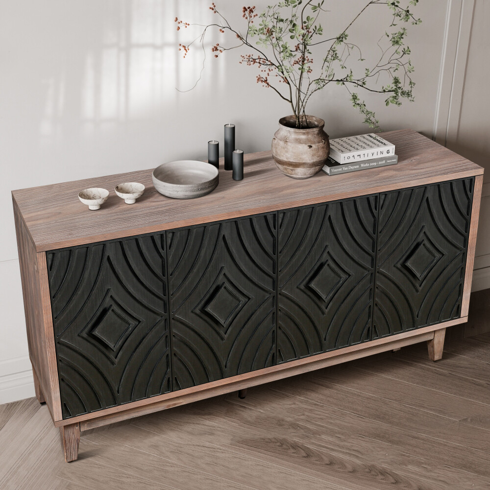 Kitchen Storage Cabinet Sideboard Buffet Cabinet with Solid Wood Legs