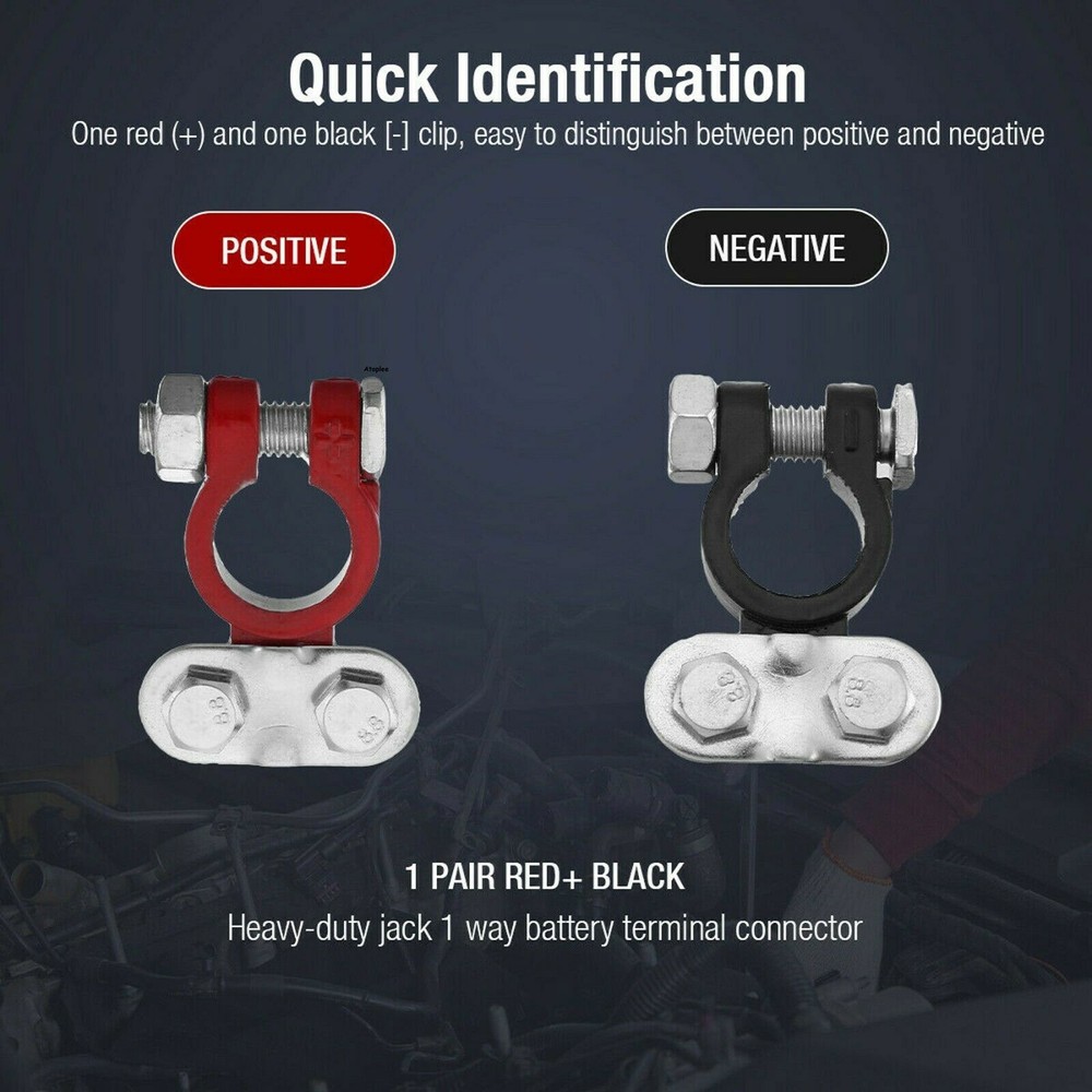 2PCS Negative & Positive Car Battery Cable Terminals Top Post Connectors Clamp