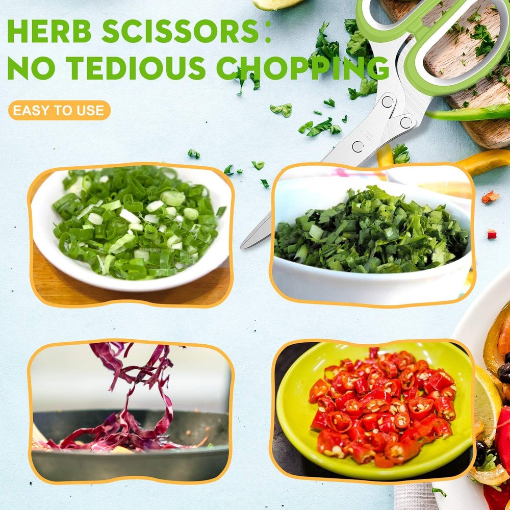 Herb Scissors 5 Blade Stainless Steel Kitchen Shears Multi Blade Cutter Tool Set