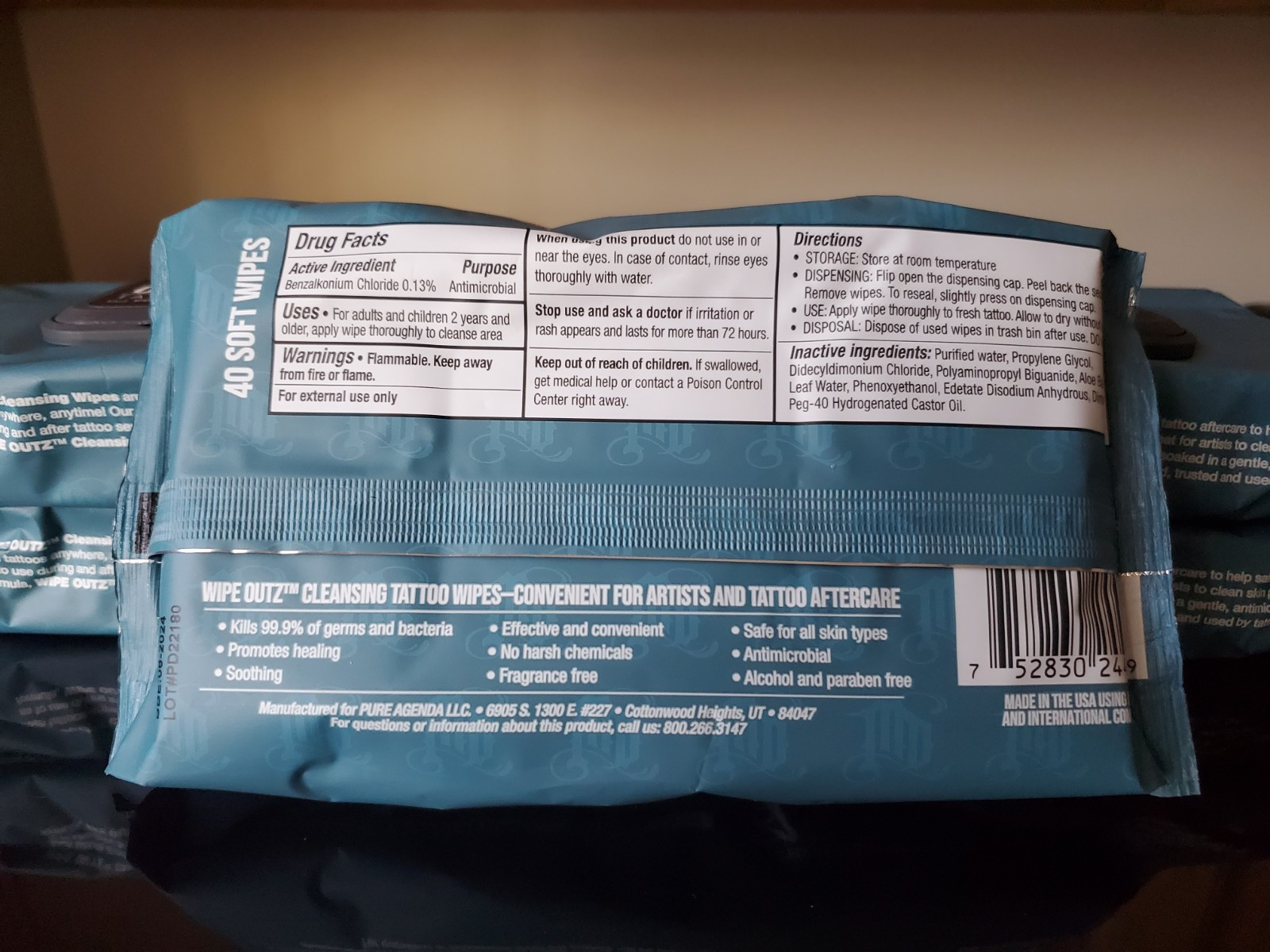 Wipe Outz Cleansing Tattoo Wipes for During & After Tattooing- 40 count (5 pack)