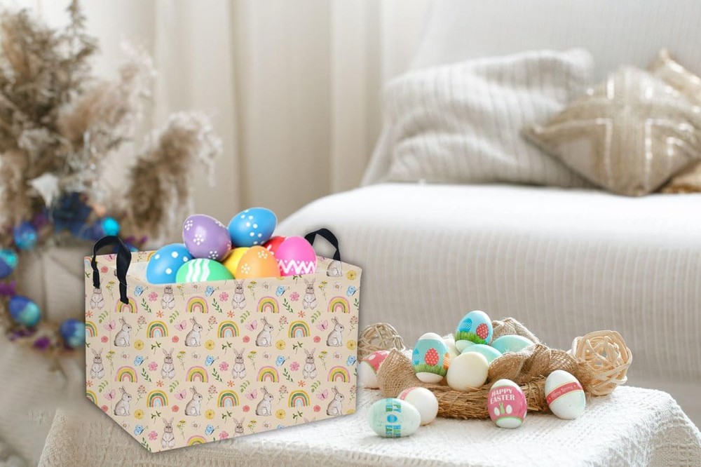 Rectangular Easter Baskets Gift Basket Empty Pink Bunny Kids Storage Bins Bab...