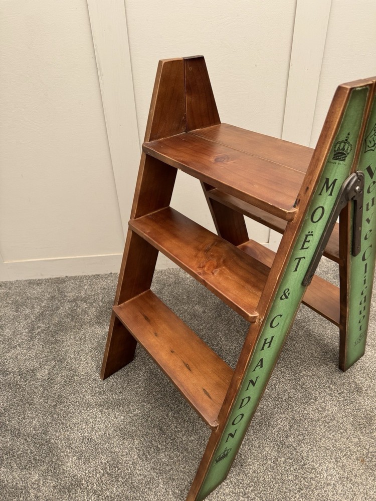 Vintage Style Pine Step Ladder Folding Kitchen Steps