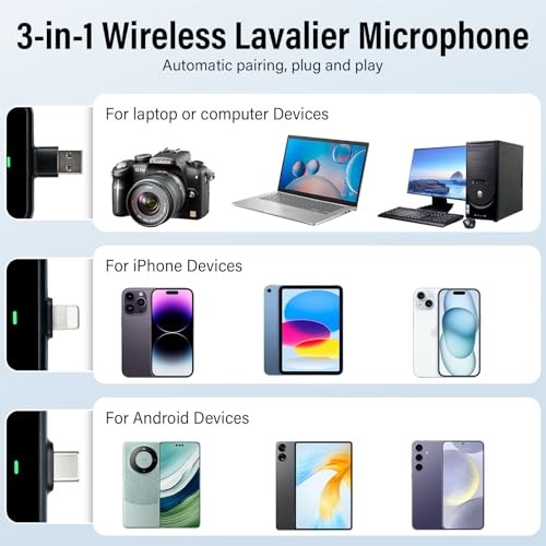 3 in 1 Wireless Lavalier Microphone for Android/Tablets/PC Intelligent Noise