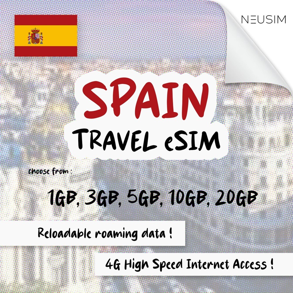 NeuSIM Spain eSIM 1-3GB Data | Same Day DELIVERY!