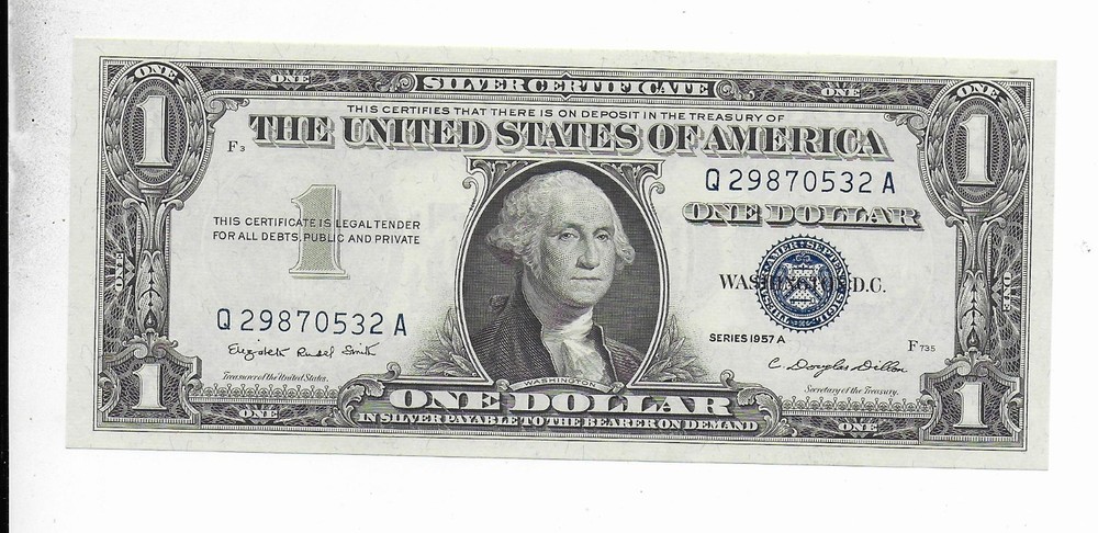$1 1957-A Smith Dillon Silver Cert. QA Block GEM Crisp Uncirculated