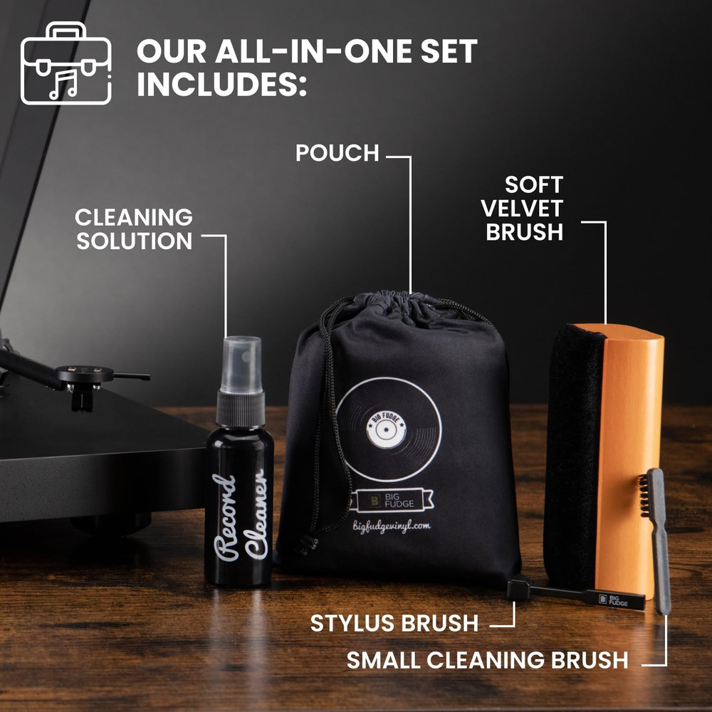 Big Fudge Vinyl Record Cleaning Kit - 4-In-1 Record Cleaner Solution - Includes
