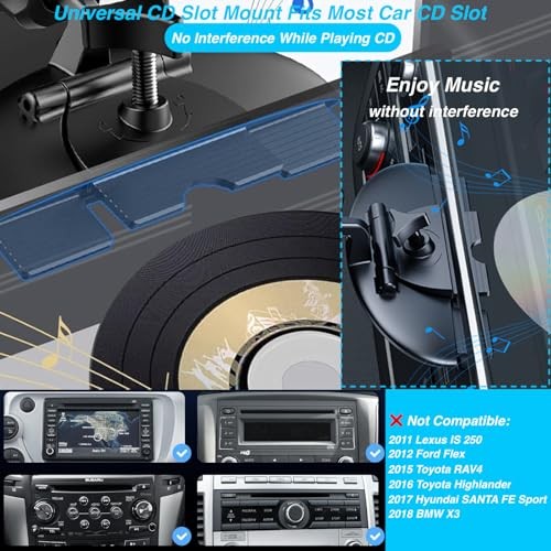 CD Slot Mount for CarPlay Screen, [Heavy-Duty] 360° Rotation CD Mount for