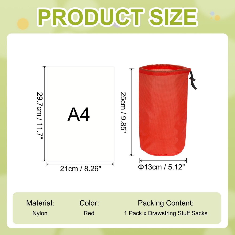 Stuff Sack, Nylon Waterproof Storage Sacks, 5x10Inch(Red)