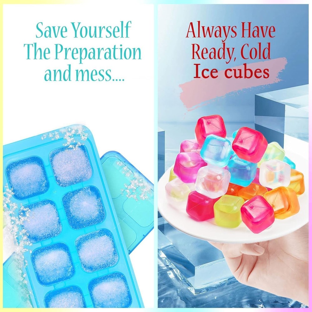 60Pcs Reusable Ice Cubes - Colorful Plastic, Non-Diluting Square Cubes for Dr...
