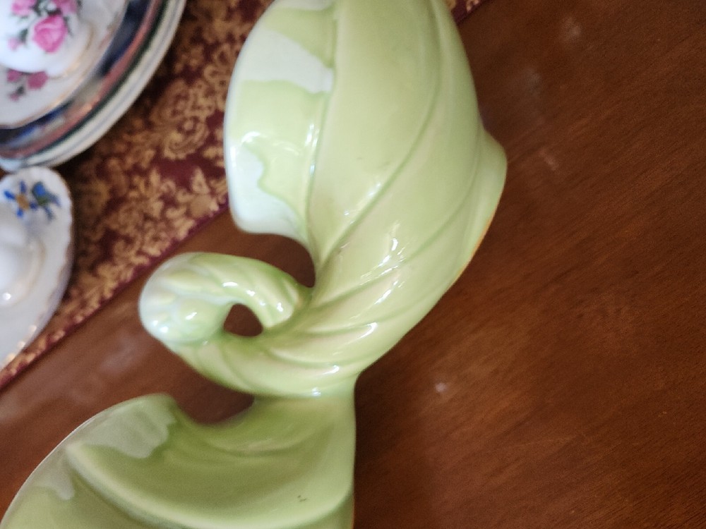 Retro Vintage Green Glazed Double Cornucopia Ceramic Planter