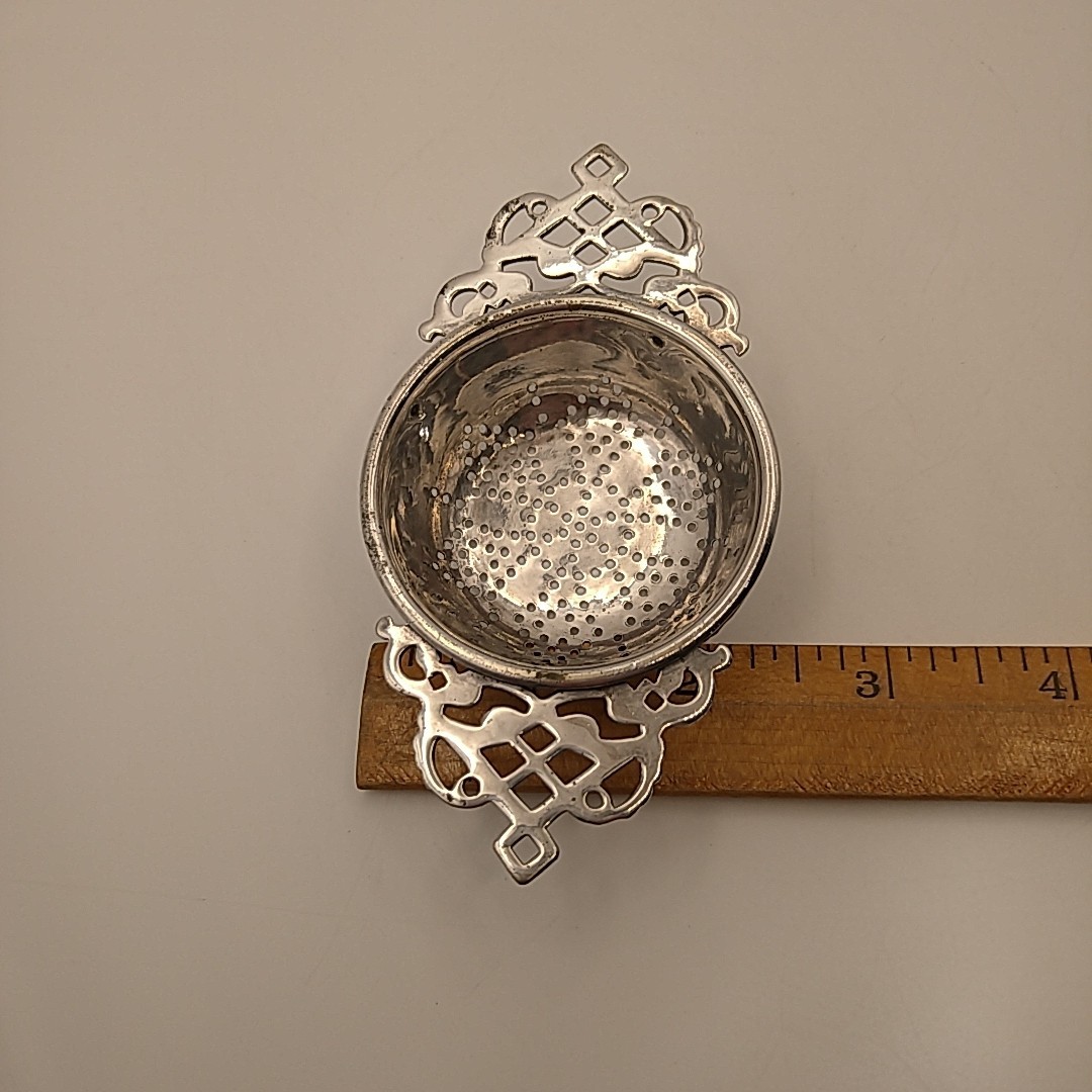 Victorian Tea Strainer EPNS England Hallmarked Star Pattern Scroll