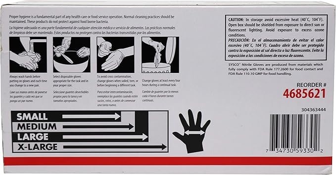 Sysco Classic Black Nitrile Extra Large Gloves Box, 100 Count