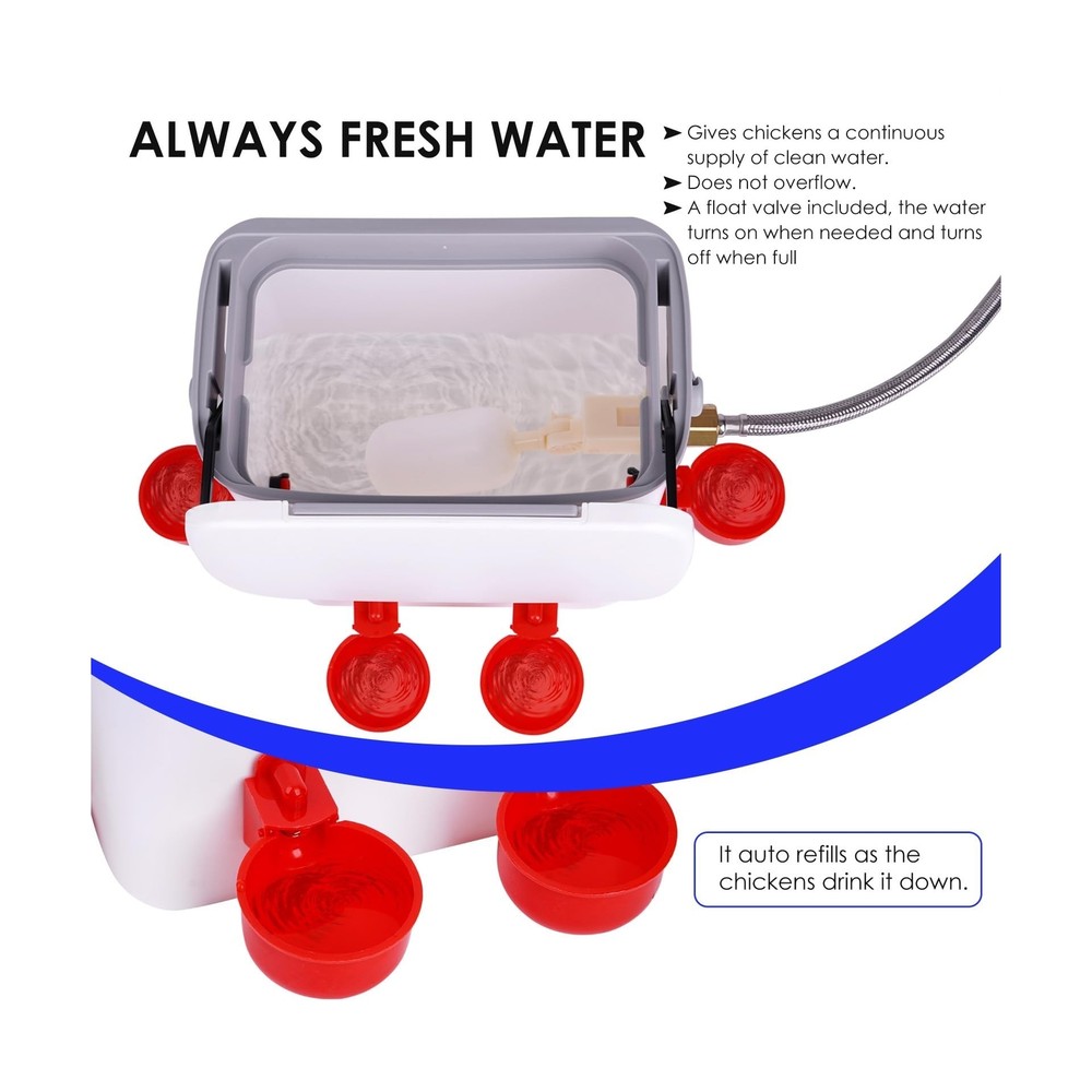 Automatic Chicken Waterer with Float Valve Kit Hose Attachment and ... Fast Ship
