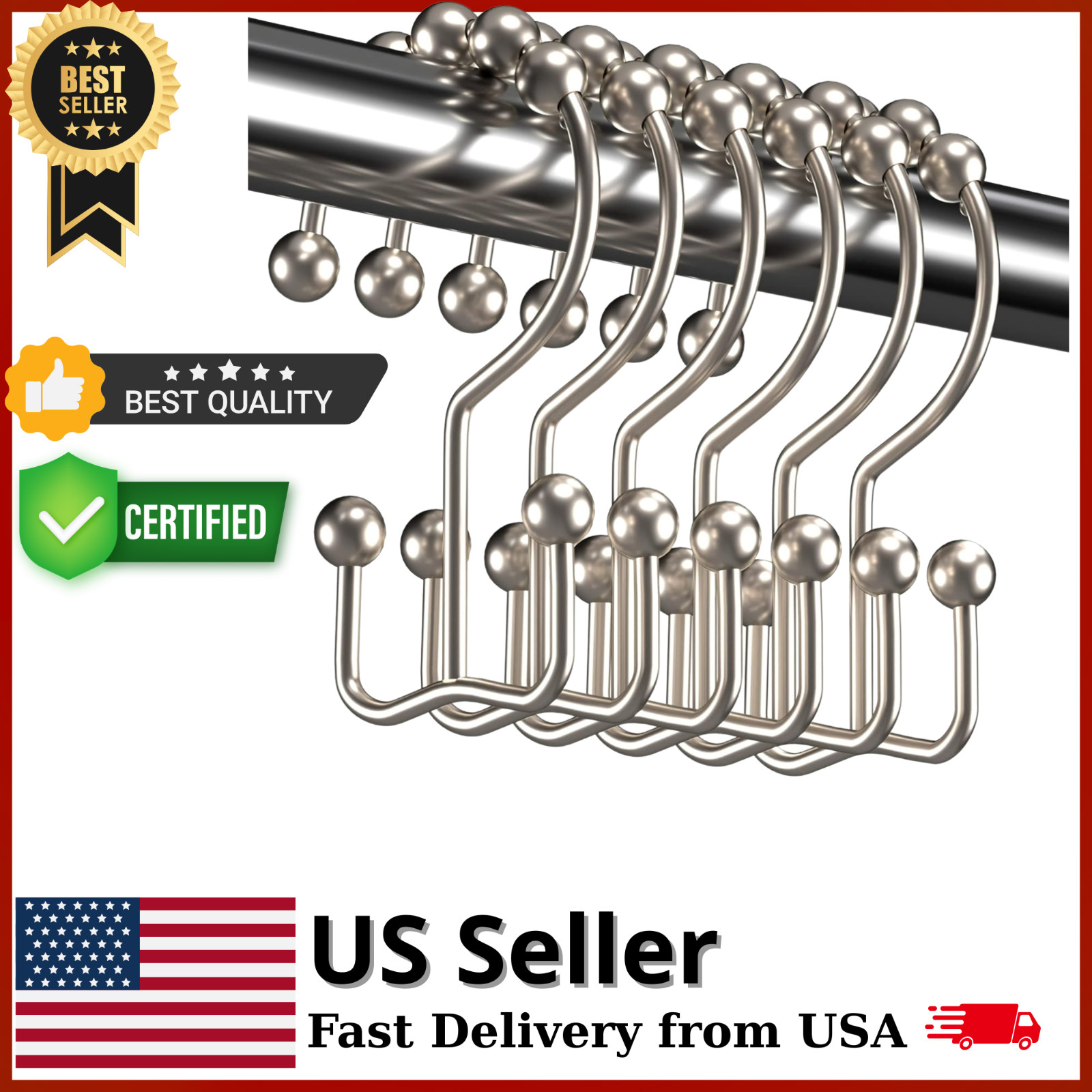 12-Piece Titanker Shower Curtain Hooks Rings, Rust Resistant Metal Double Glide*