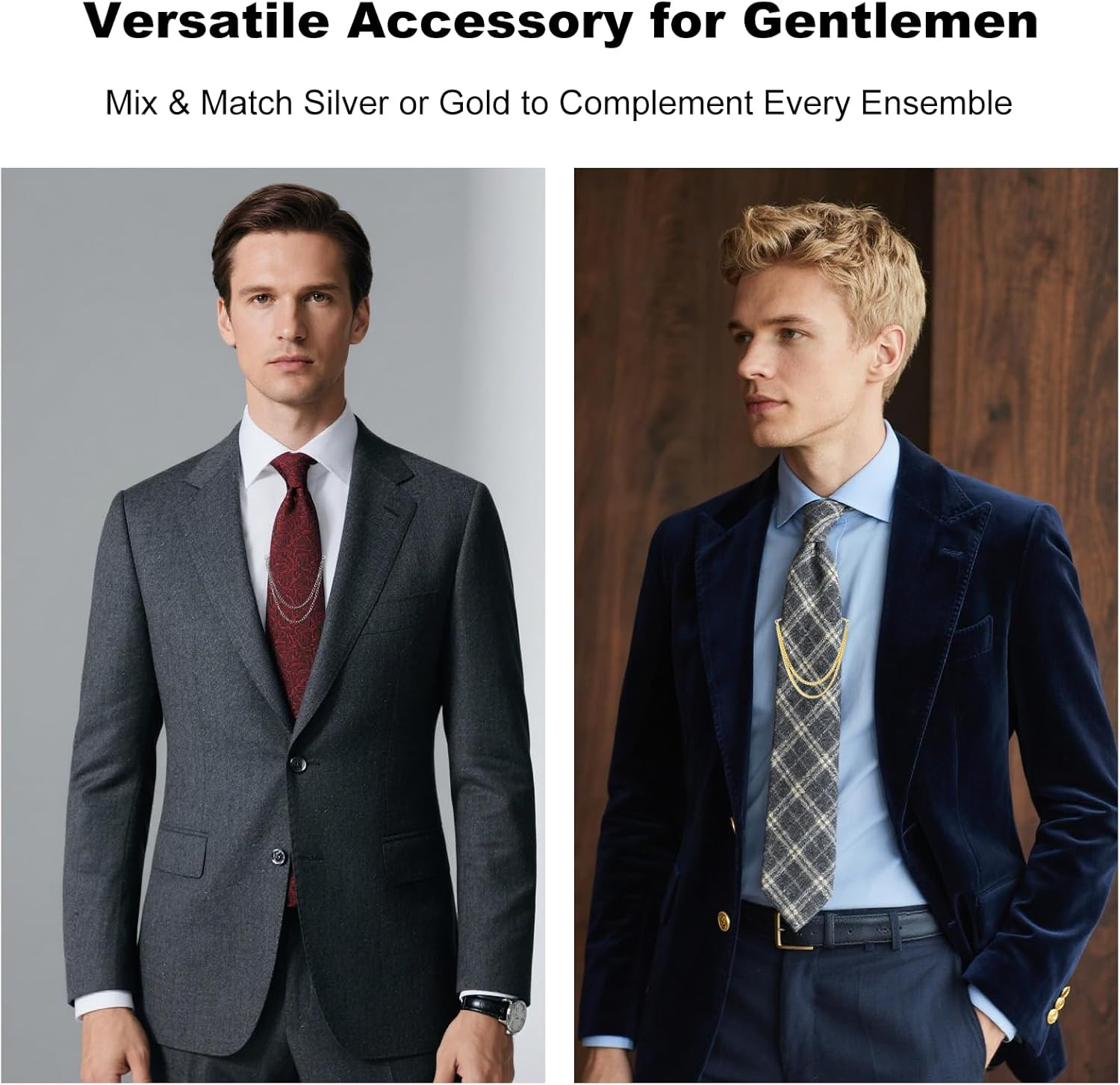 2Pcs Tie Chain for Men with Clasps Tacks Men'S Accessories Suit Vest Neck Clips