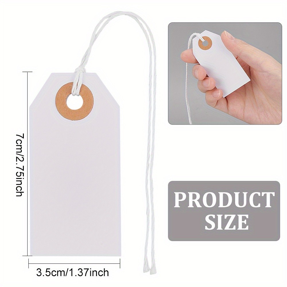 100pcs White Blank Gift Tags with String Rectangle Hanging Merchandise