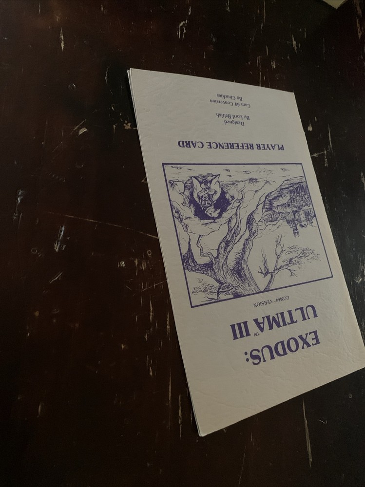 Ultima III Exodus Player Reference Card Only For Commodore 64