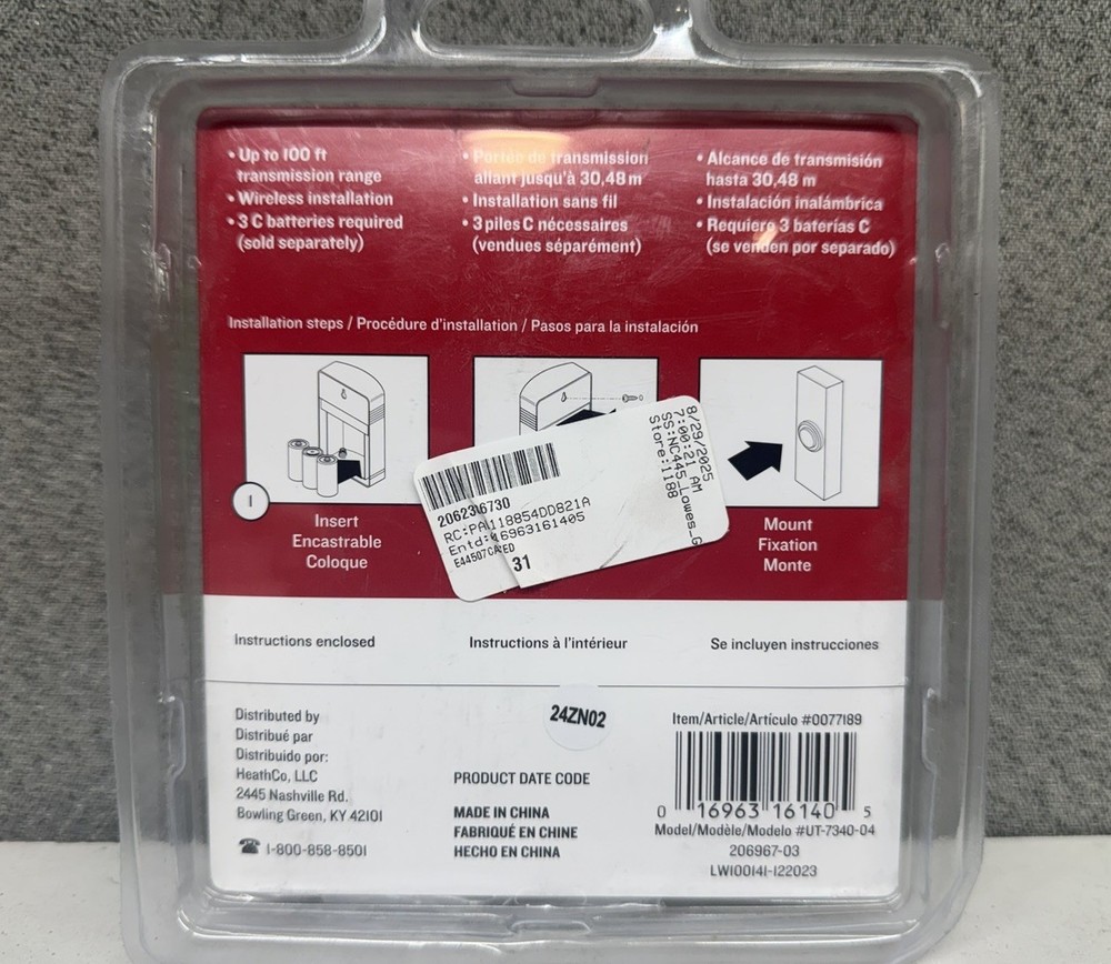 Utilitech Wireless Doorbell #0077189 2 Chimes With Button White Push
