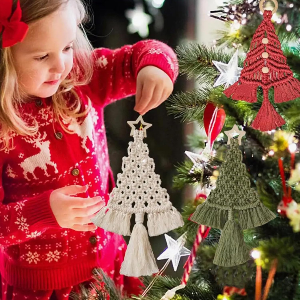 Mdgfge 3 Pack Christmas Tree DIY Macrame Kit, Christmas Macrame Woven Boho Chris
