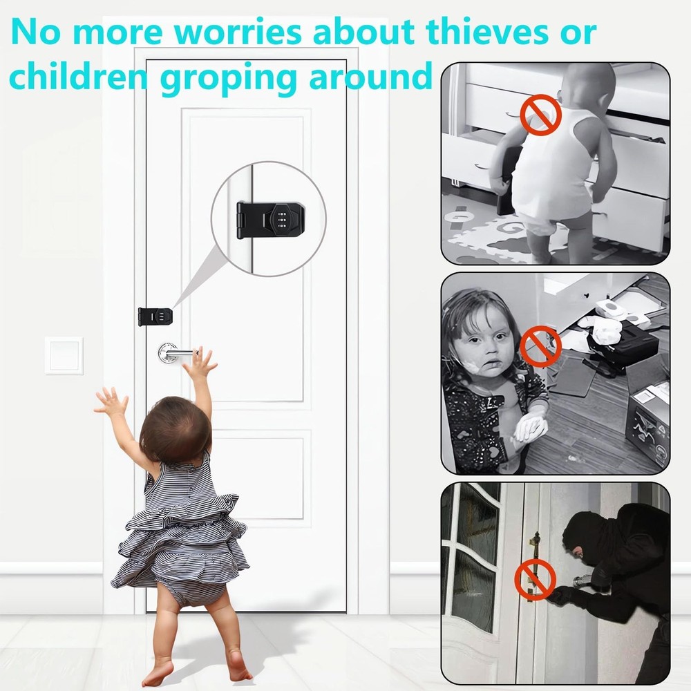 Closet Door Lock, 3-Digit Cupboard Locks with Code Keyless Combination Cabine...