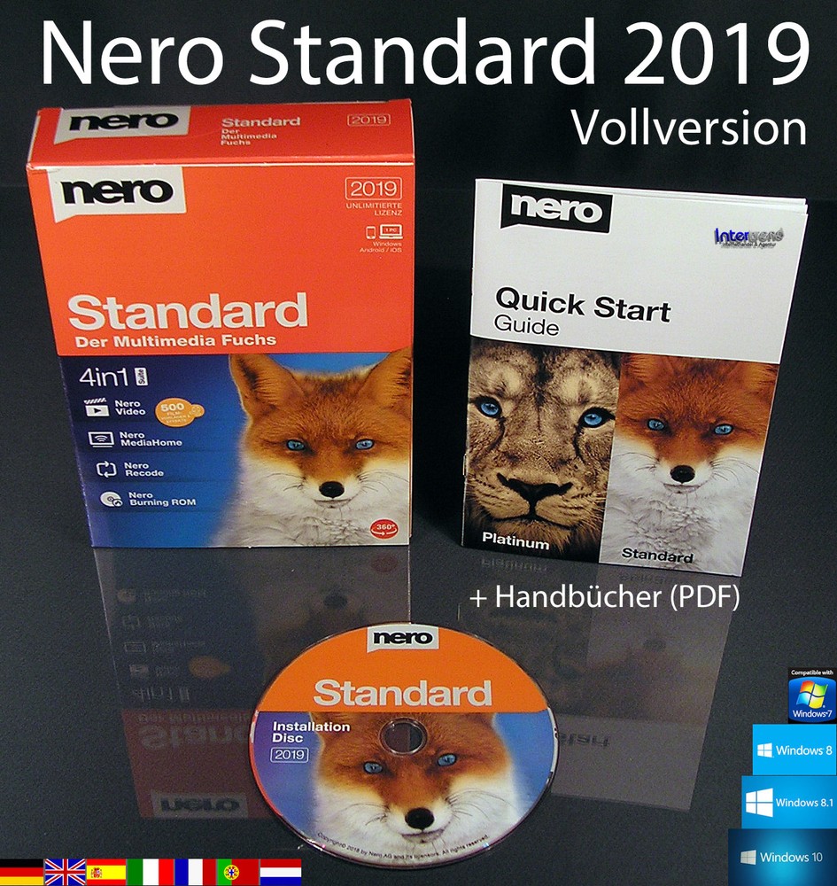 Nero Standard 2019 Full Version Box + CD Multimedia 4in1 Burning Software Original Packaging NEW