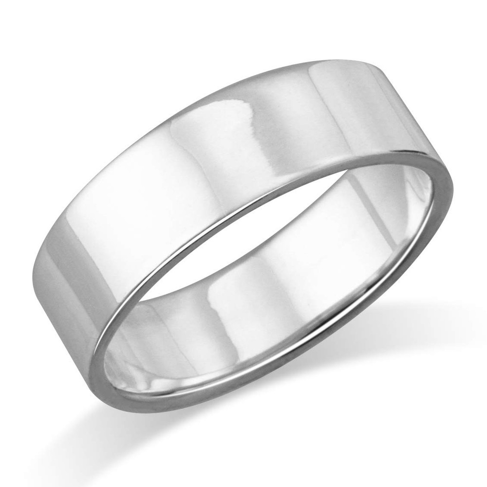 6MM Sterling Silver Plain Flat Wedding Band Ring - Size 9