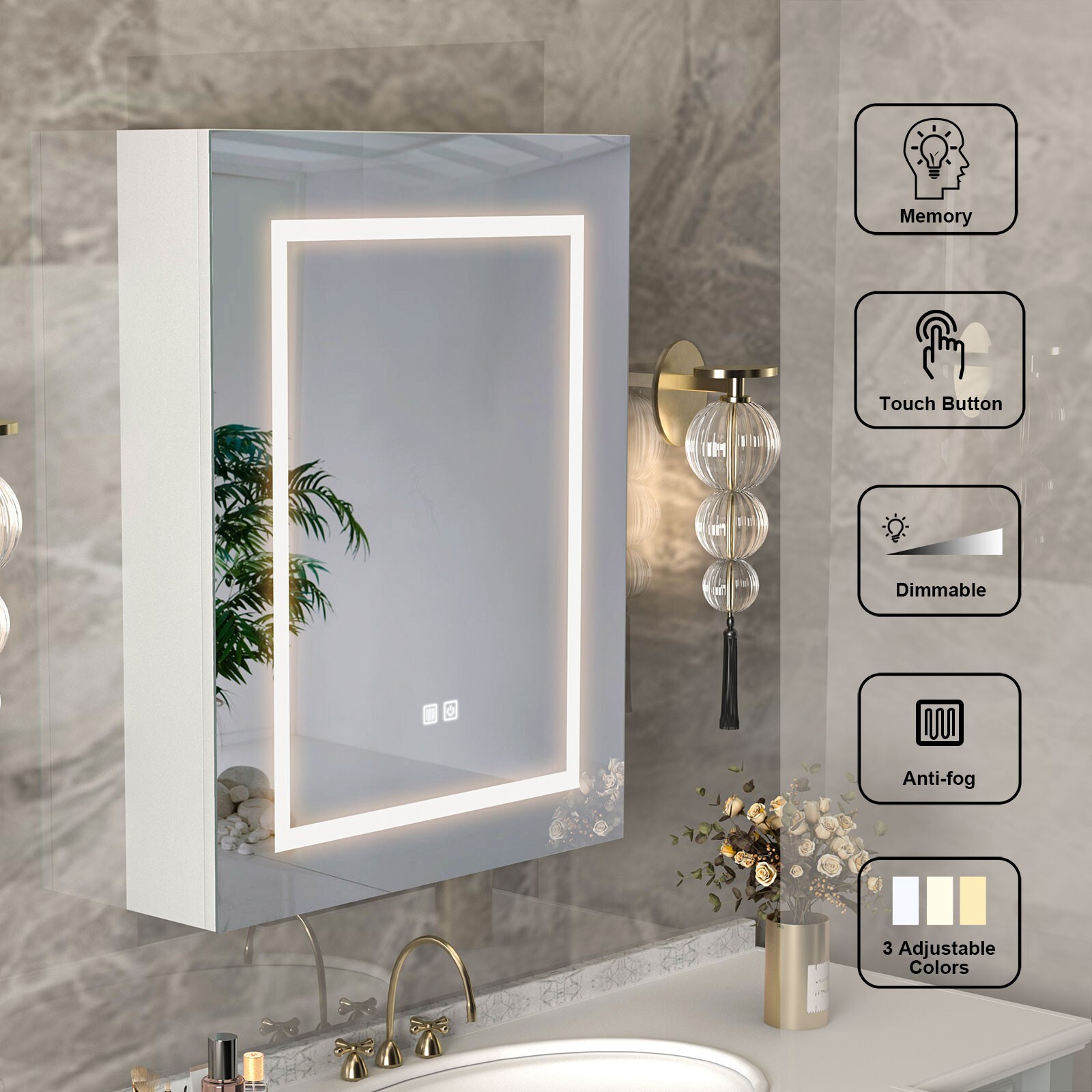 24" x 30" LED Bathroom Medicine Cabinet w/ Lighted Mirror Anti-Fog Touch Sensor