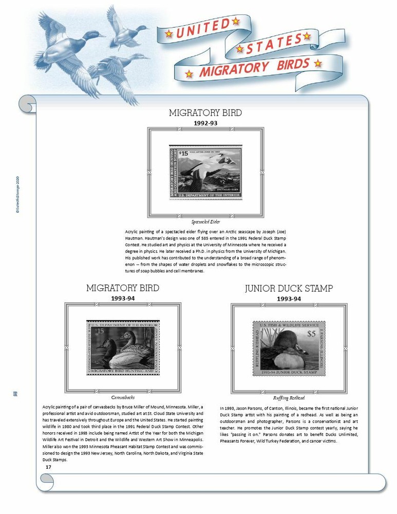 U.S. Federal Duck Stamp Supplement 1934-35 - 2024-25 (White Ace Alternative)