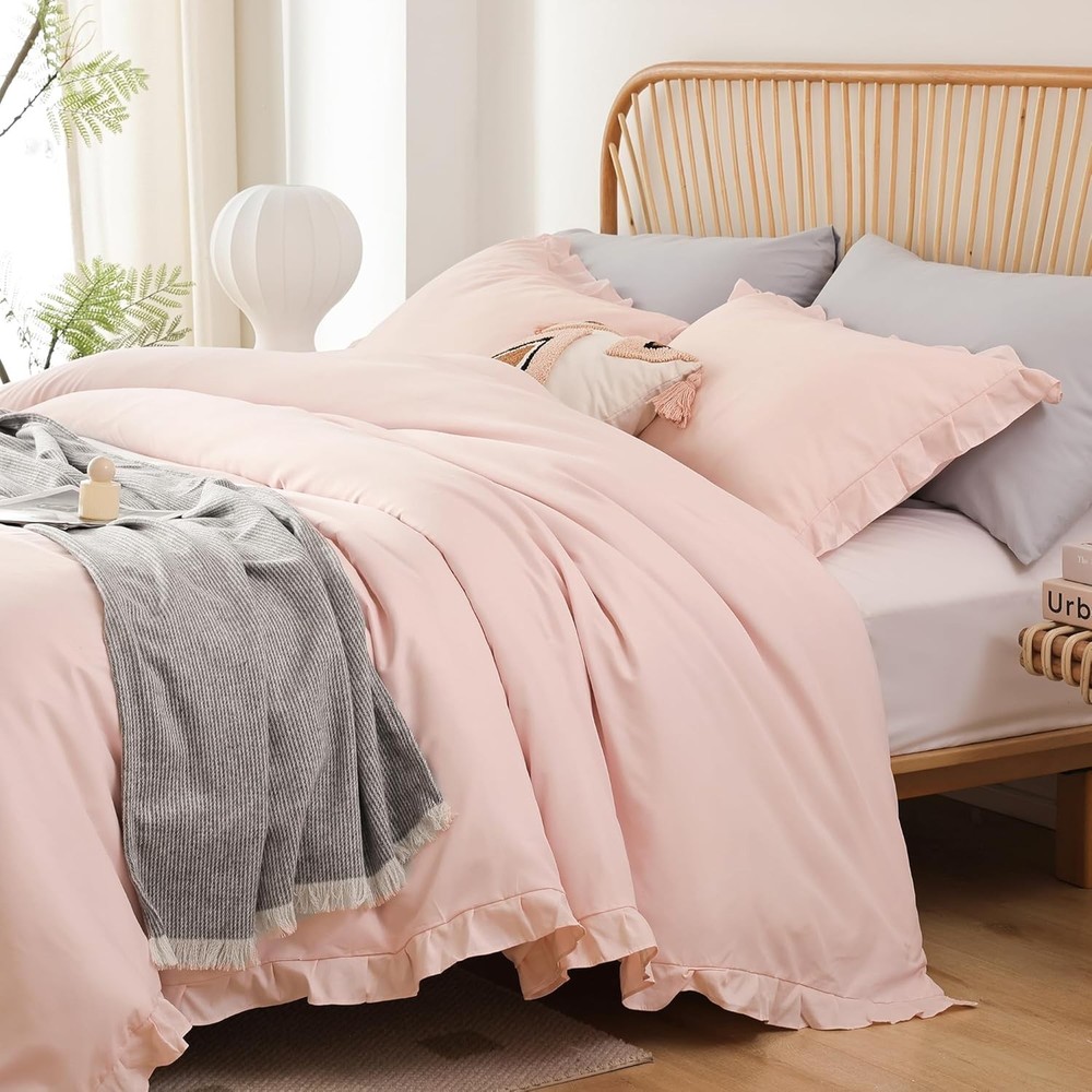 Soft Fluffy Comforter Set 3PCS 1 Ruffled Blush Comforter Set & 2 Pillowcases