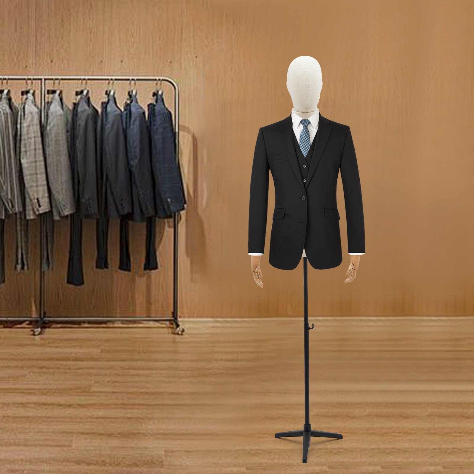 Adult Male Torso Mannequin Dress Form with tripod Base Adjustable Height