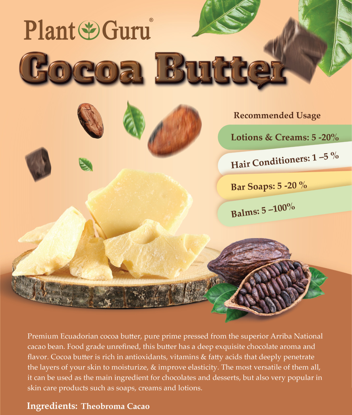 Raw Cocoa Butter 100% Pure Natural Unrefined Organic FOOD GRADE Cacao Bean Bulk