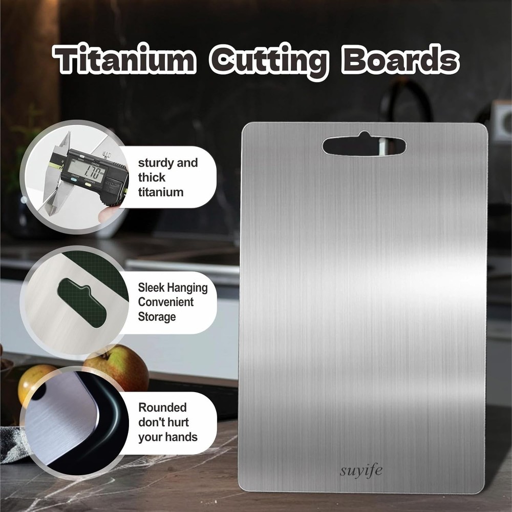 Titanium Cutting Board Set 3-Pack, Pure Titanium Double-Sided Boards