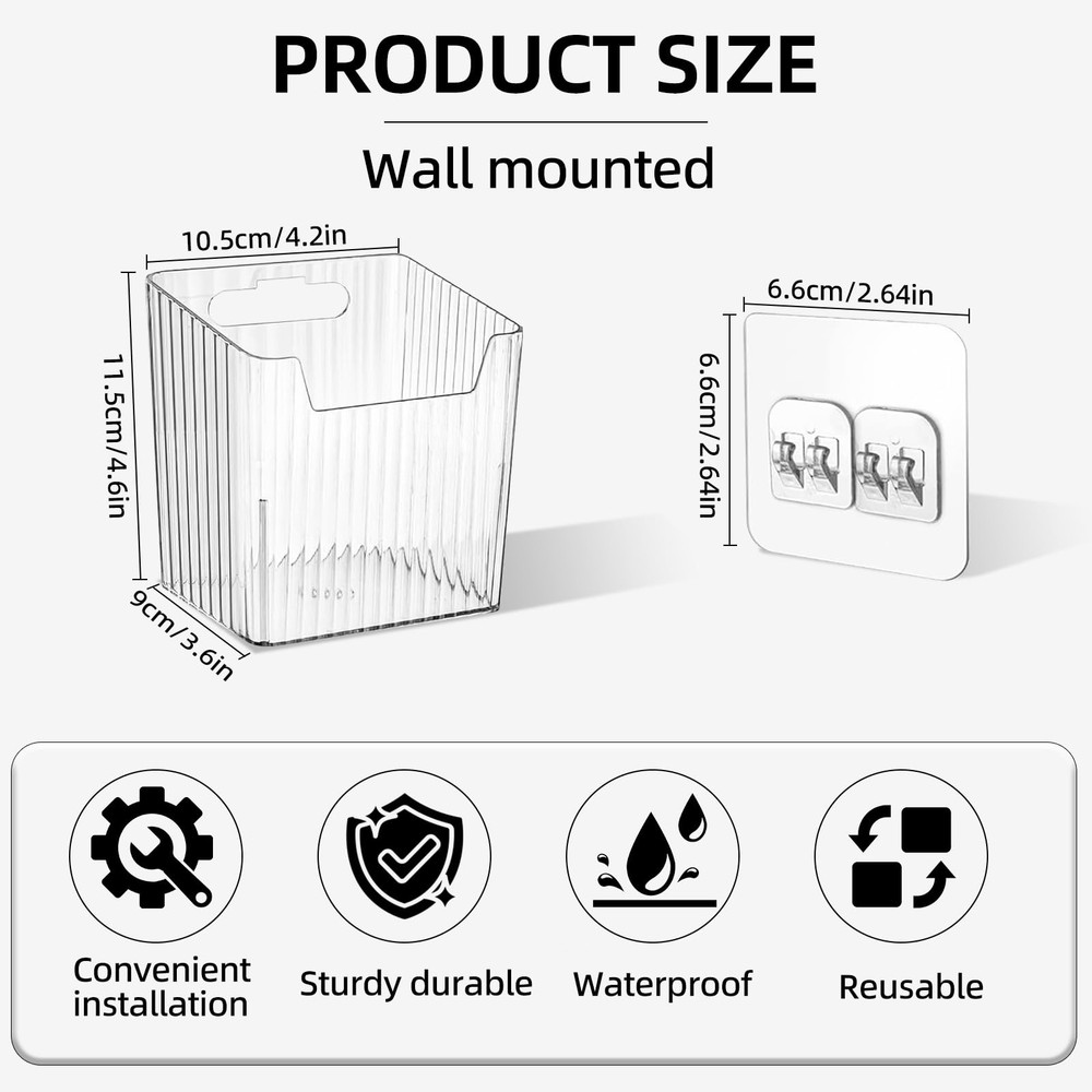 4 Pack Clear Adhesive Wall Mount Organizers, Stackable Standard,