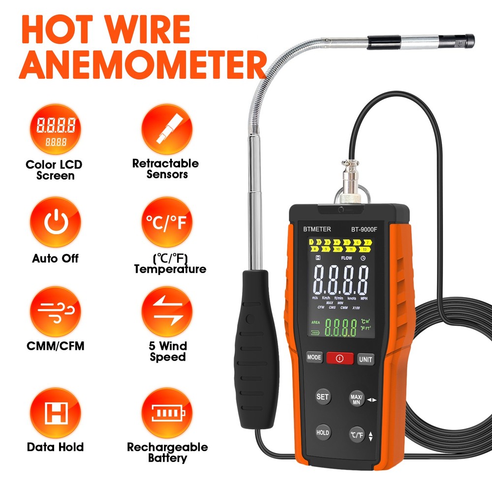 Handheld Anemometer Wind Speed Meter Thermal Sensor Airflow Temp HVAC CFM