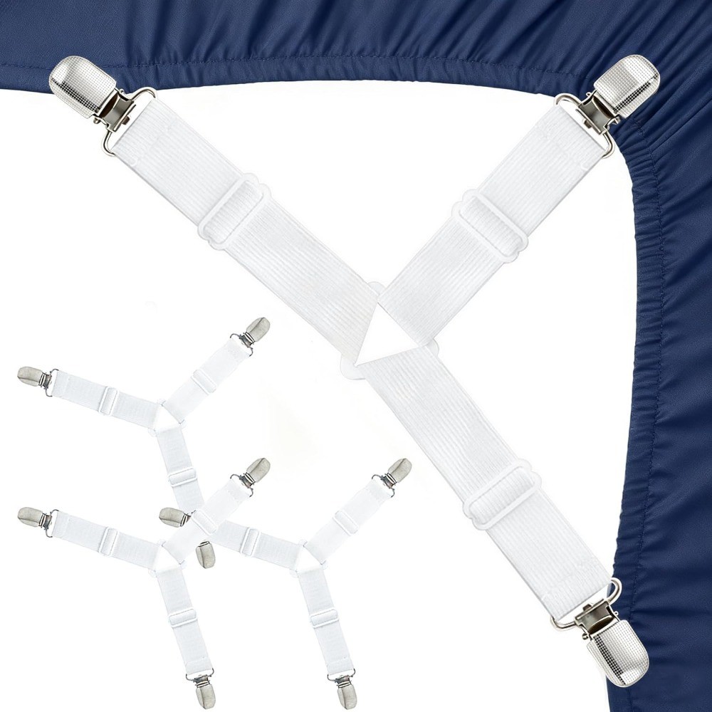 Elastic Fasteners with Metal Clips Adjustable Bedsheet Holders Keep Fitted