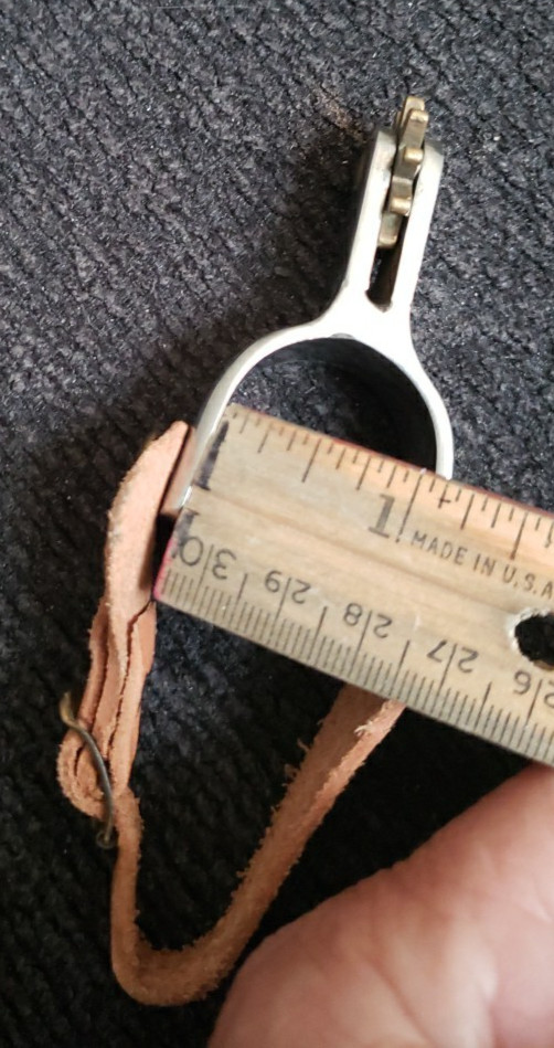 Single Small Kids Western Cowboy Spur Chrome and Brass Tooled Leather