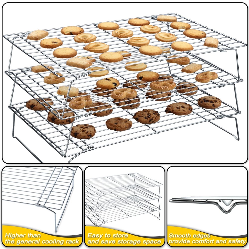 Cooling Racks - 10 * 16 Inch 3PCS Stackable Tall Baking Racks, Stainless Stee...