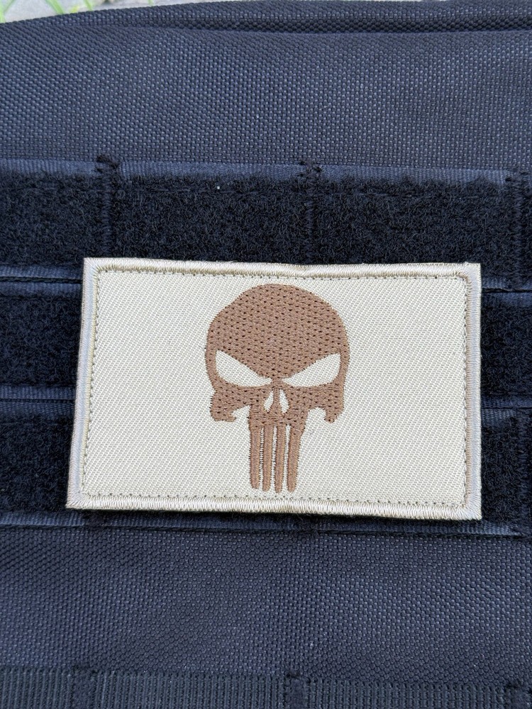 Punisher Skull Tactical Morale Patch Hook Loop Morale Badge Desert Tan