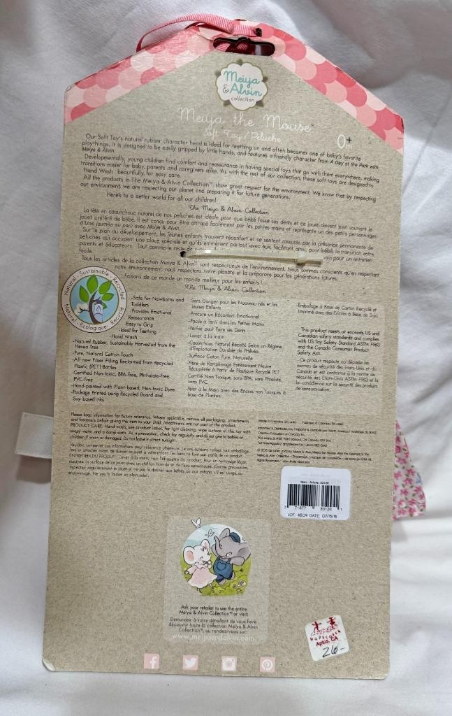 Meiya and Alvin Meiya the Mouse Soft Toy Teether New with Tag on card