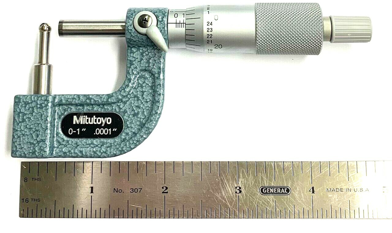 0-1" TUBE MICROMETER .0001" GRAD CARBIDE FACES RAACHET THIMBLE MITUTOYO #115-313