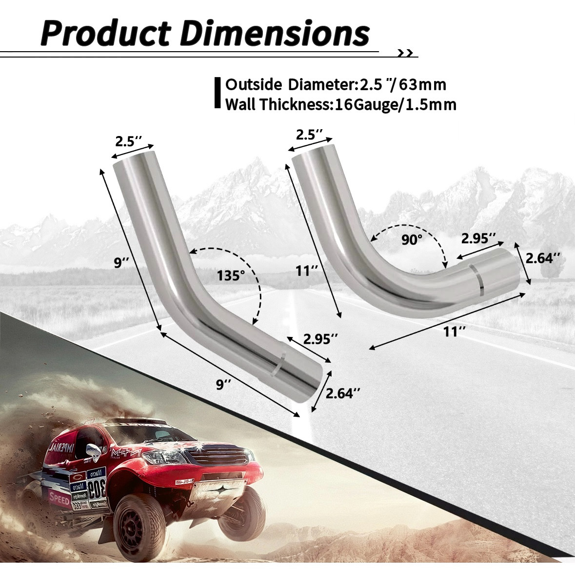2.5” Inch Custom Exhaust Pipe Kit Tubing Mandrel Bend Straight U 90° Piping 8PCS