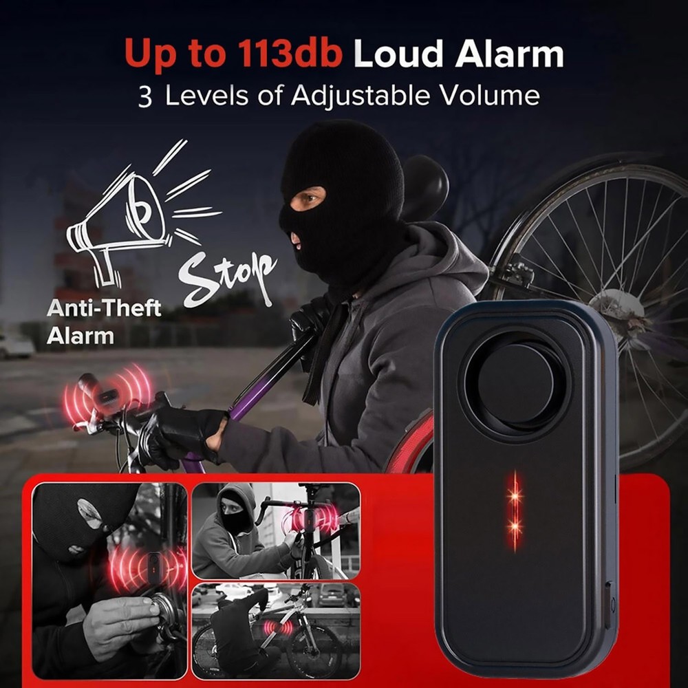 113dB Loud Security Alarm with Vibration Sensor and Wireless Remote for Bicycle