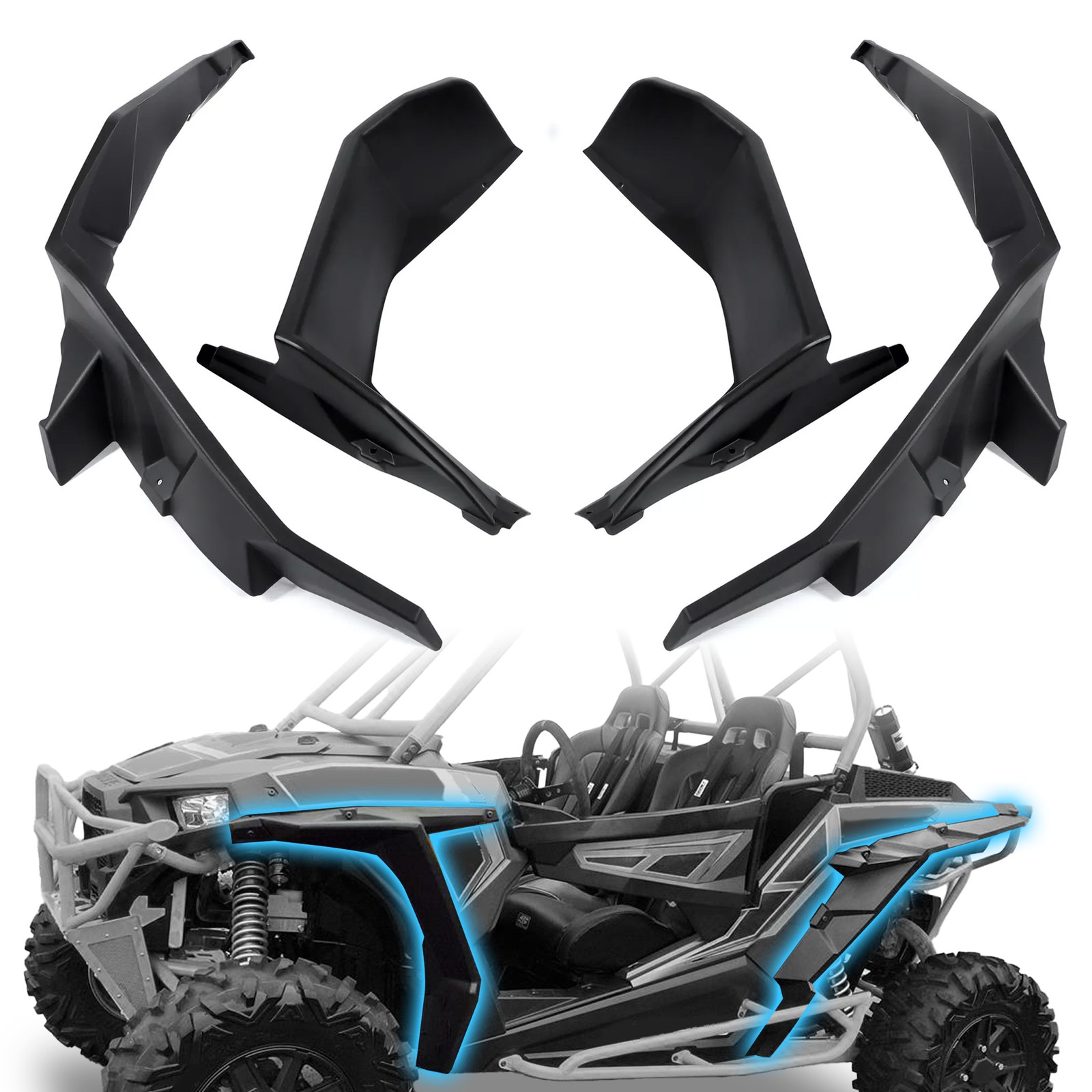 Front & Rear Extended Fender Flares For Polaris RZR XP 1000 4 TURBO S 2014-2023