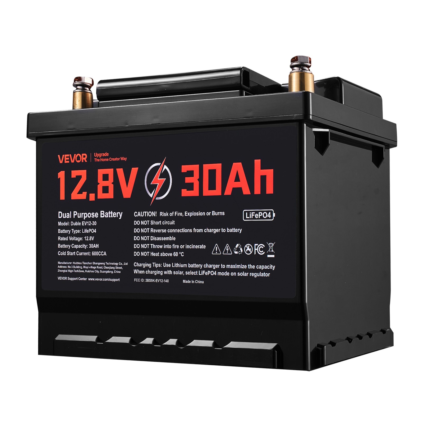 VEVOR 12V 30Ah Dual Purpose LiFePO4 Lithium Battery 600 CCA Starter Deep Cycle