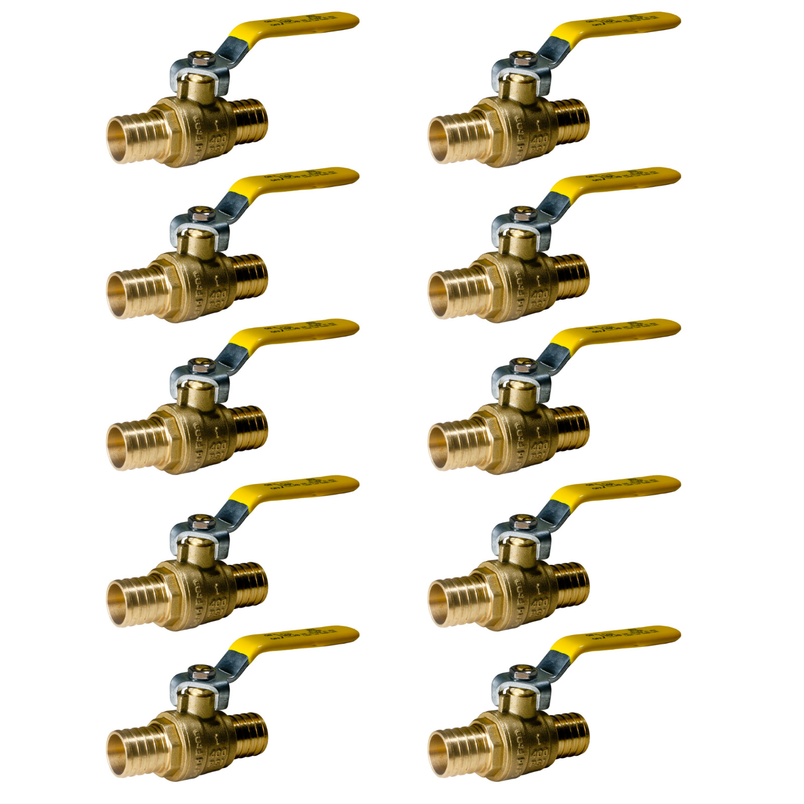 10 Pack XFITTING 1" Pex Ball Valve, Lead Free Brass, Full Port, Barb Crimp